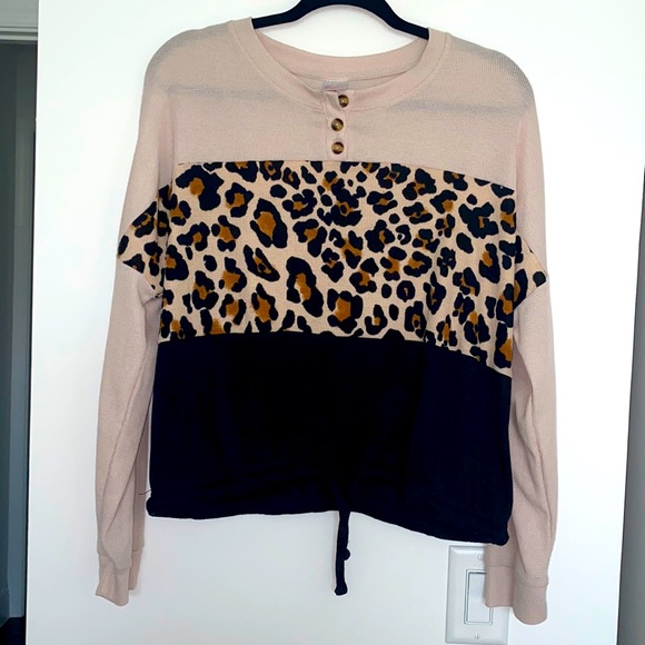No Boundaries Tops - Leopard Henley